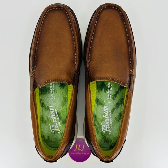 Florsheim Men's Tropics Moc Toe Venetian Slip On Cognac Leather Loafers Size 7 - Picture 9 of 11